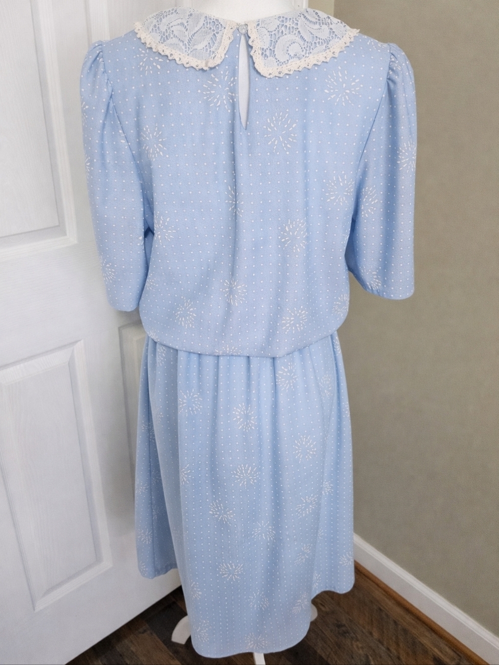 Vintage 1970s Blue Lace Collar Dress | Size 15–16 | Made in USA | Grandmacore - Picture 5 of 9